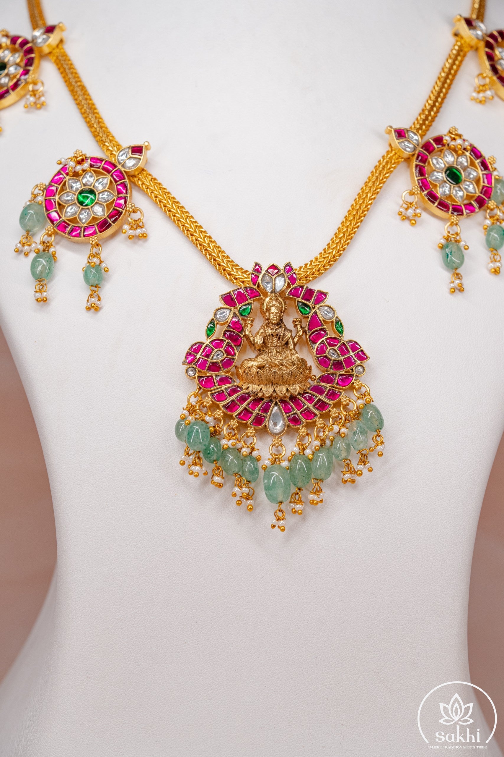 Elegant Jadau Kundan Lakshmi Motif Necklace Set