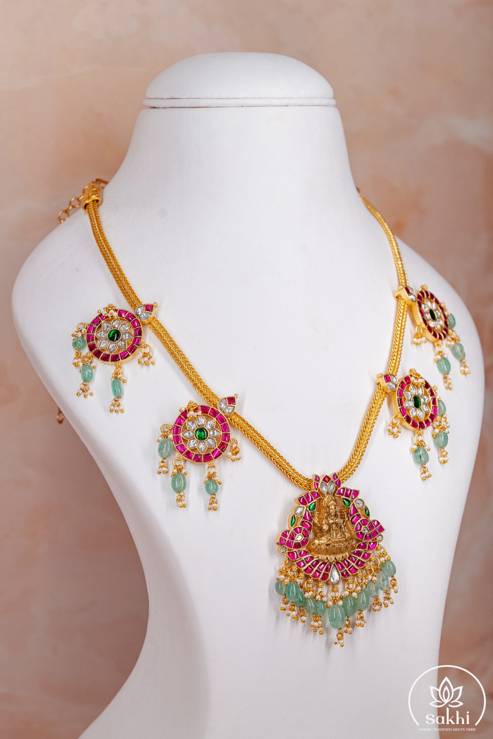 Elegant Jadau Kundan Lakshmi Motif Necklace Set