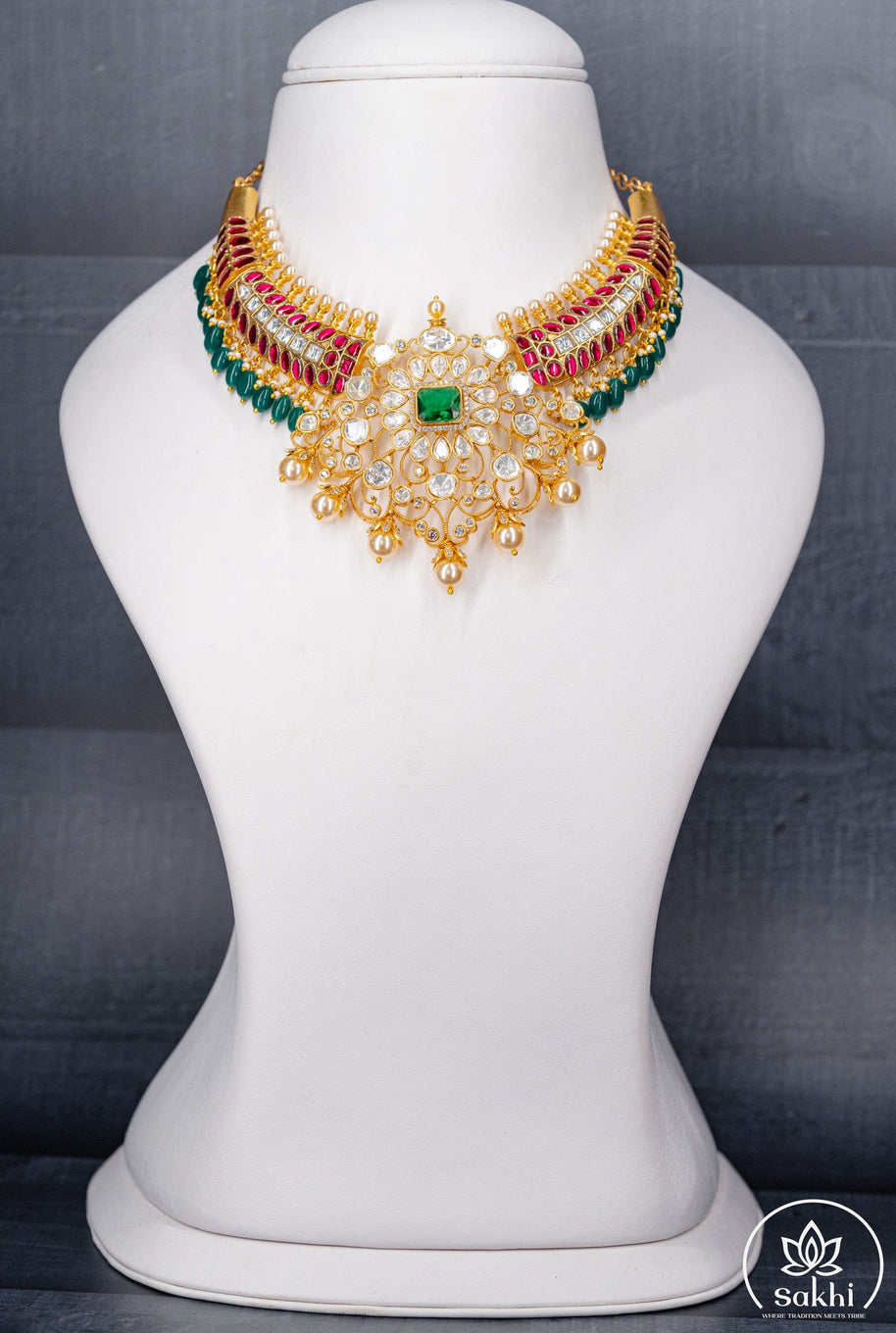 Elegant Silver Replica Jadau Kundan Necklace