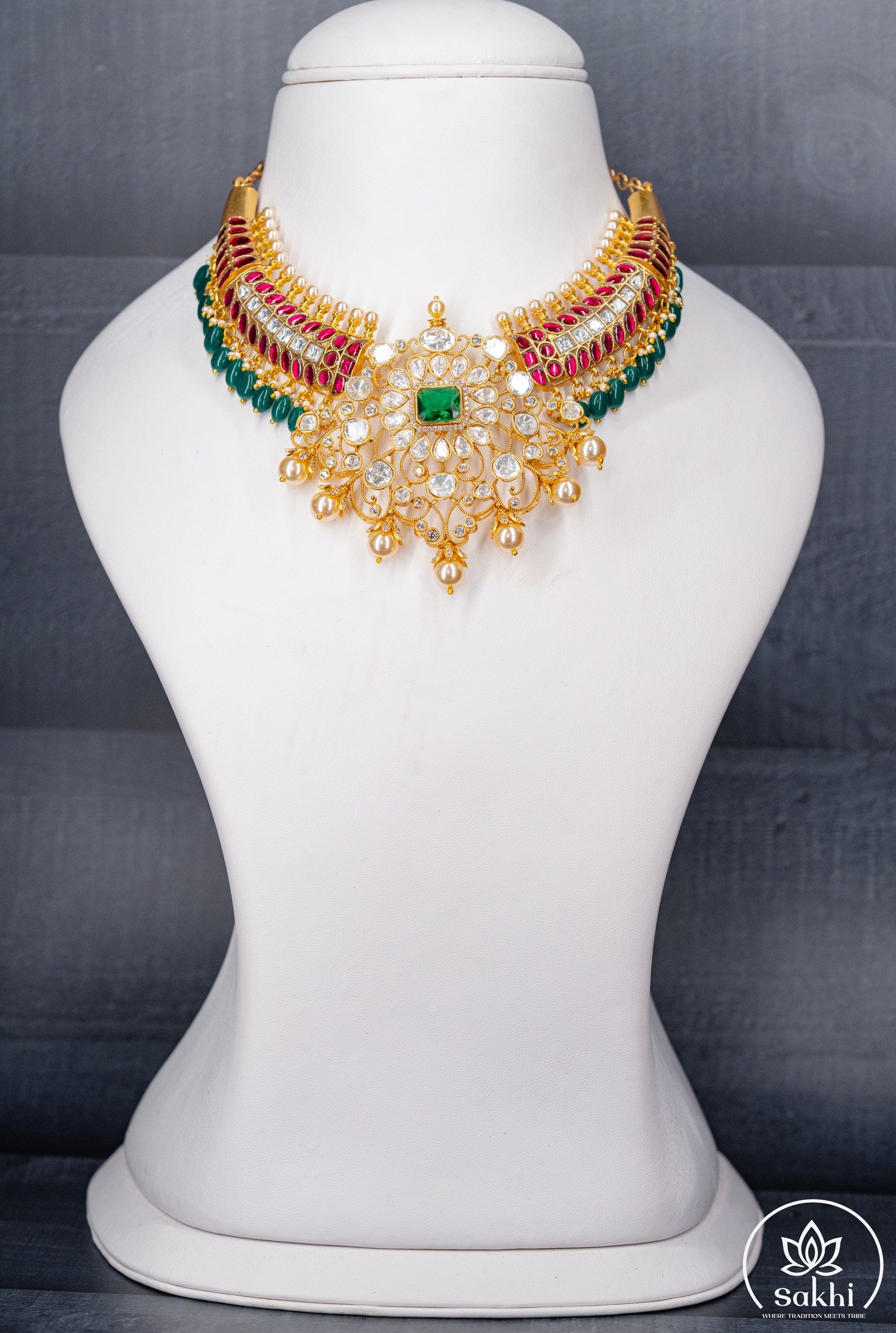 Elegant Silver Replica Jadau Kundan Necklace