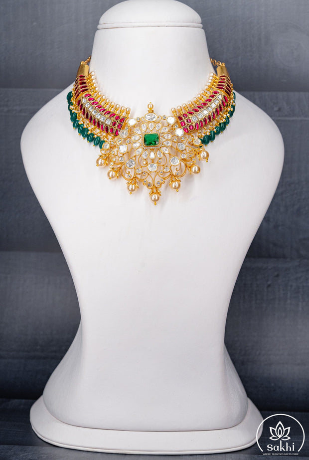 Elegant Silver Replica Jadau Kundan Necklace