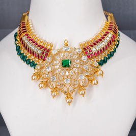 Elegant Silver Replica Jadau Kundan Necklace