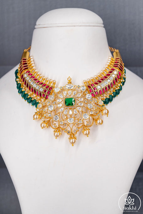 Elegant Silver Replica Jadau Kundan Necklace
