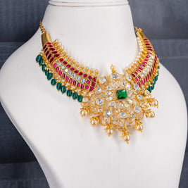 Elegant Silver Replica Jadau Kundan Necklace