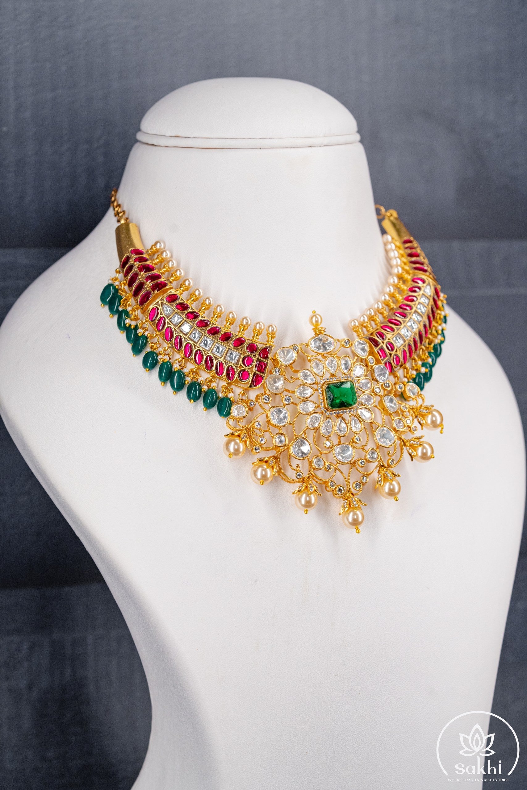 Elegant Silver Replica Jadau Kundan Necklace