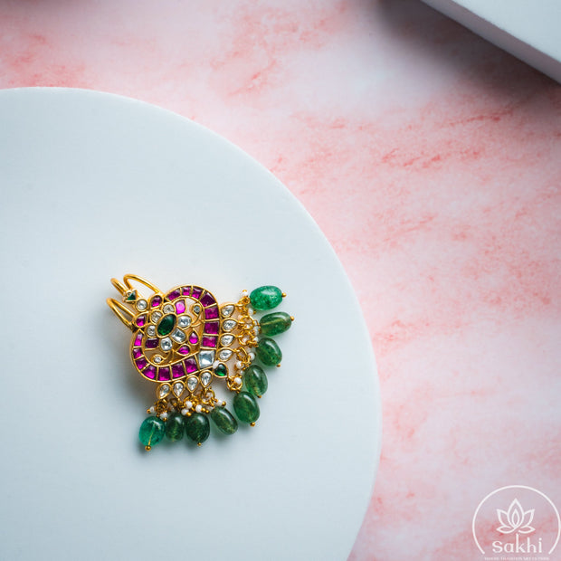 Jadau Kundan Emerald Drops Pendant