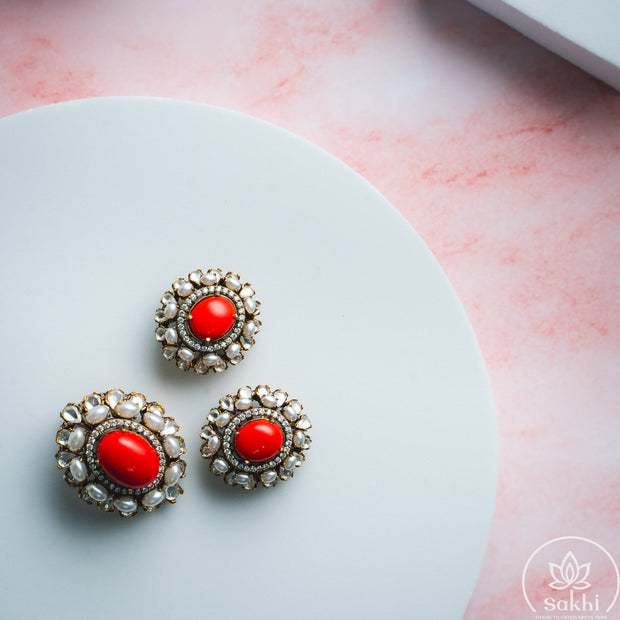 Coral Kundan Pendant Set