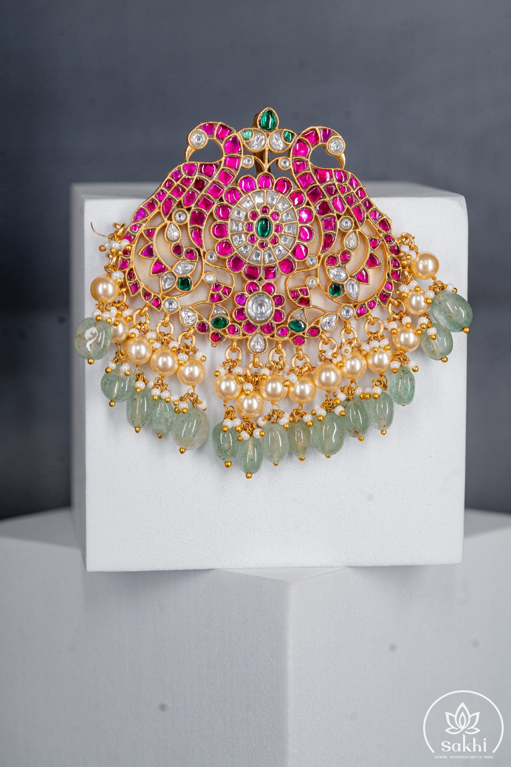Royal Jadadu Kundan Pearl Brooch Pendant