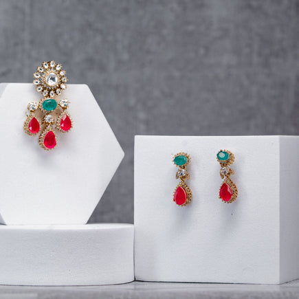 Emerald & Ruby Stone Pendant Set