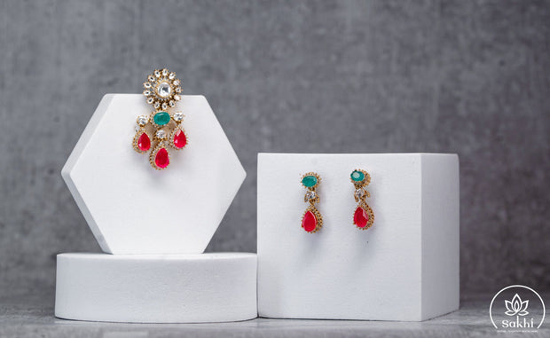 Emerald & Ruby Stone Pendant Set