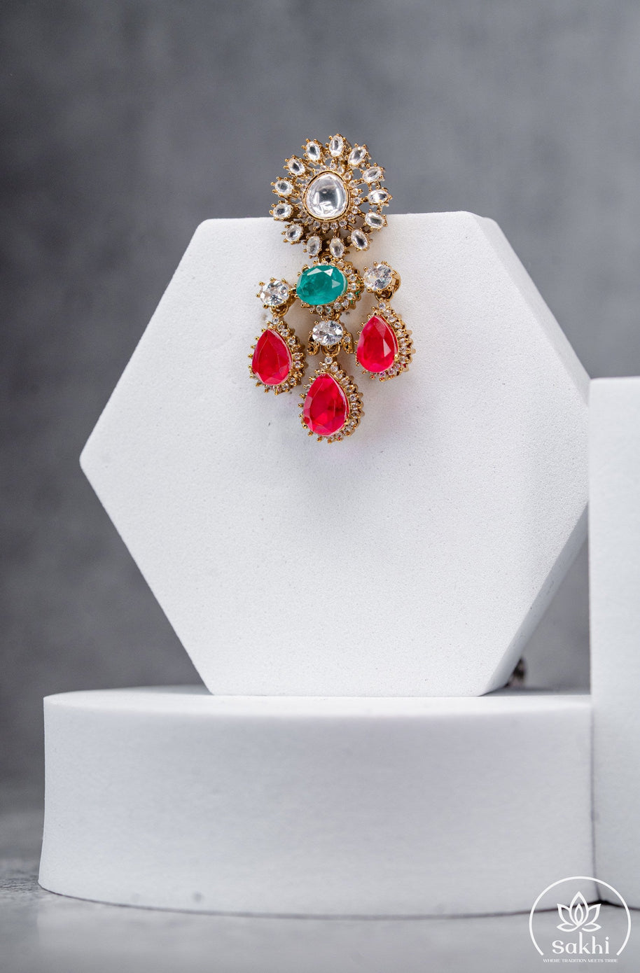 Emerald & Ruby Stone Pendant Set