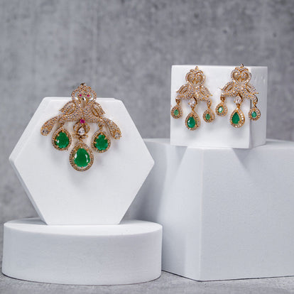 White Stone Drop Pendant Set