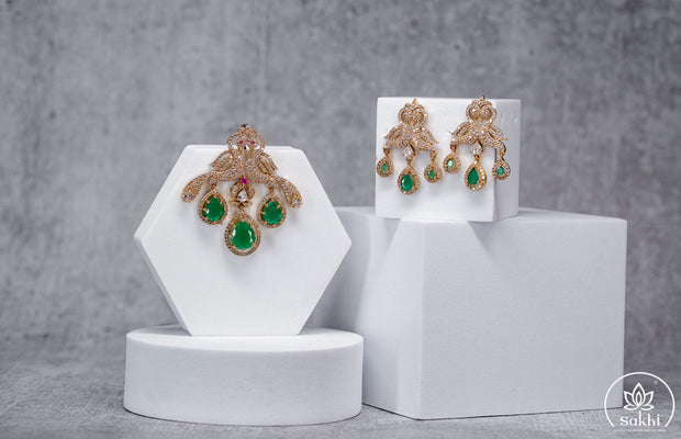 White Stone Drop Pendant Set