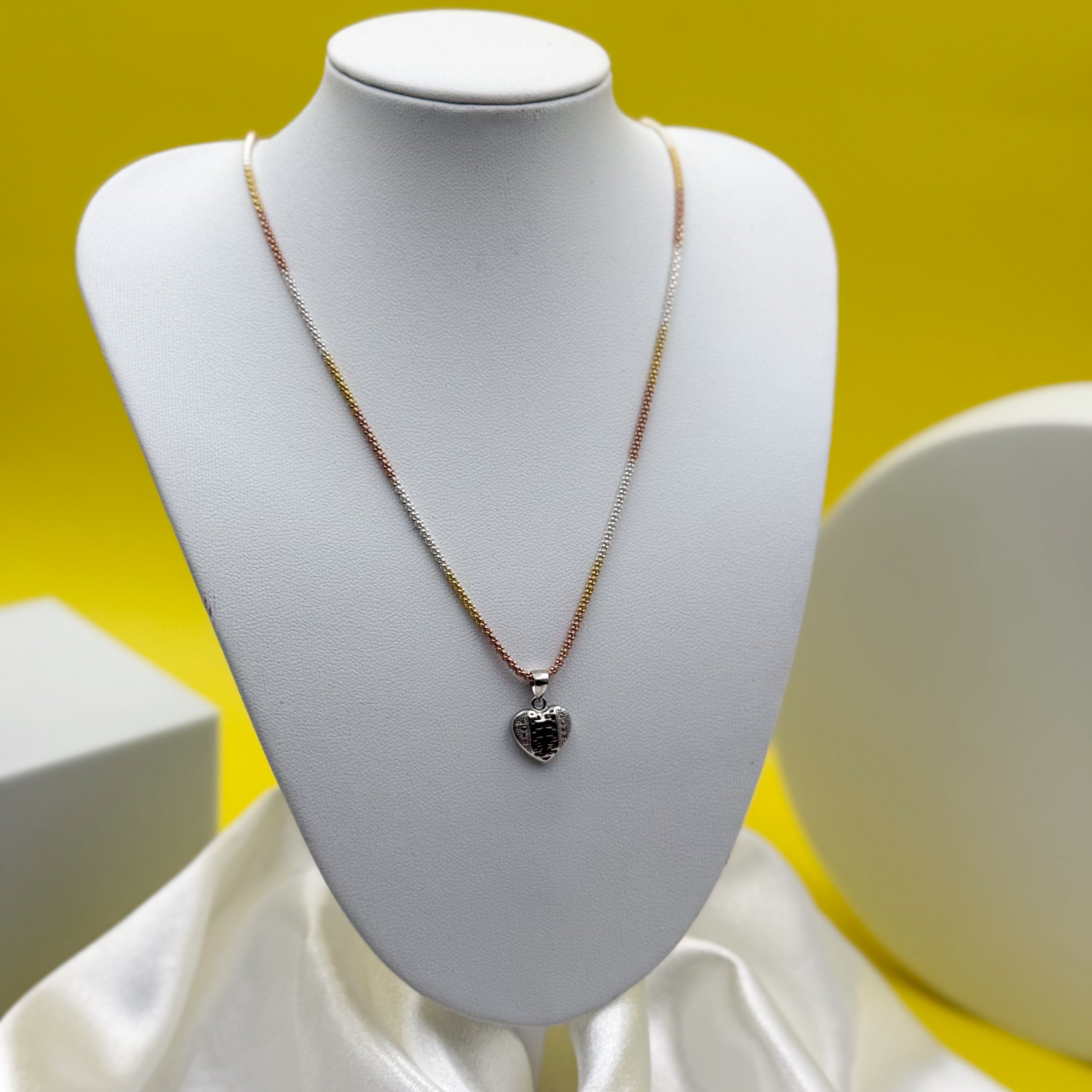 Tricolor 92.5 Sterling Silver Heart Pendant Necklace