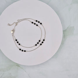 Black Bead 92.5 Sterling Silver Anklets (Pair)