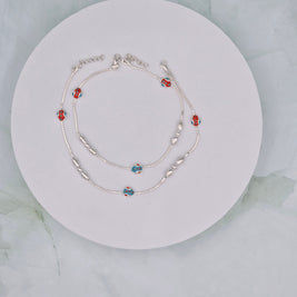 Color Bead 92.5 Sterling Silver Anklets (Pair)