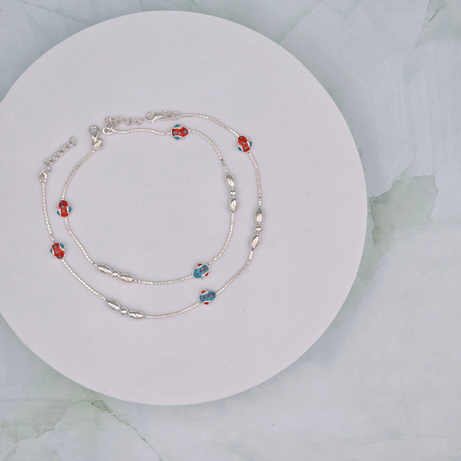 Color Bead 92.5 Sterling Silver Anklets (Pair)