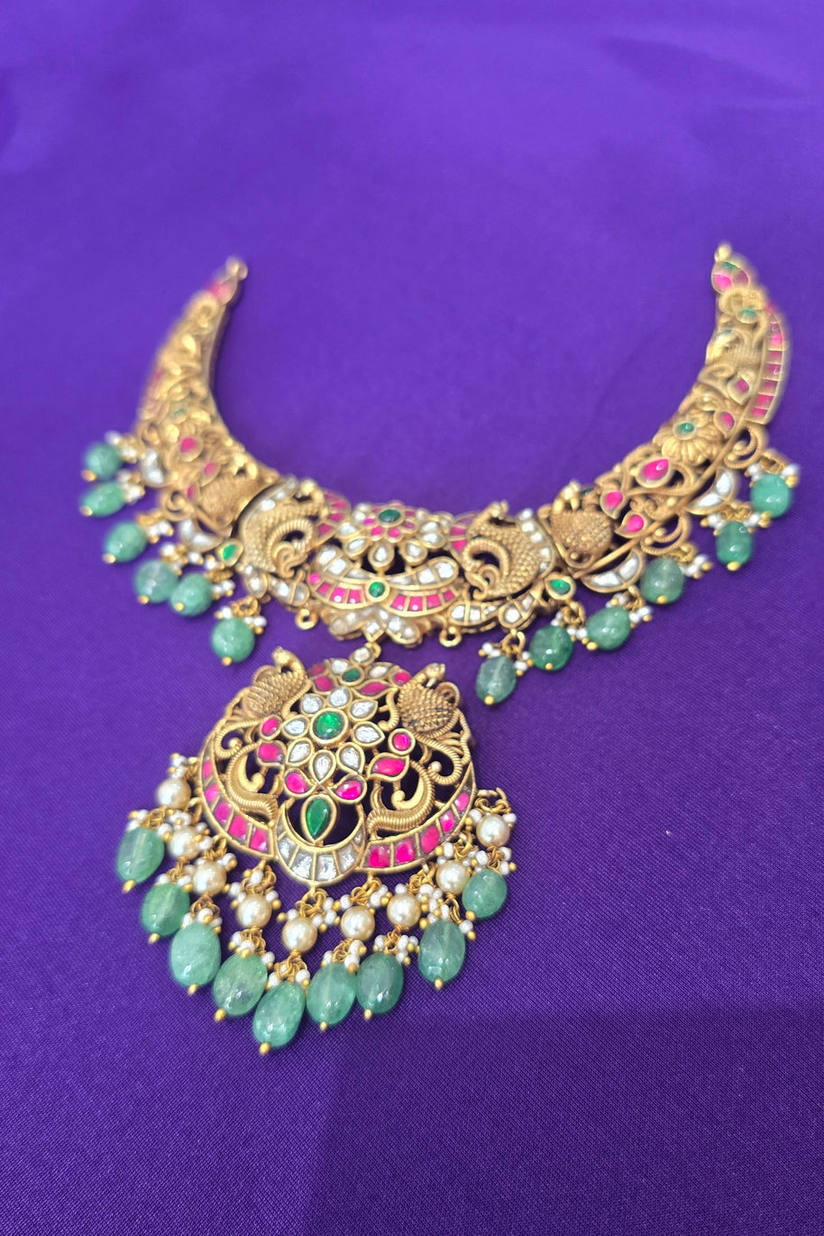 Detachable Antique Gold Lakshmi Temple Necklace Set