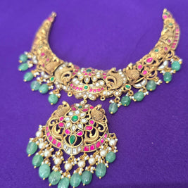Detachable Antique Gold Lakshmi Temple Necklace Set