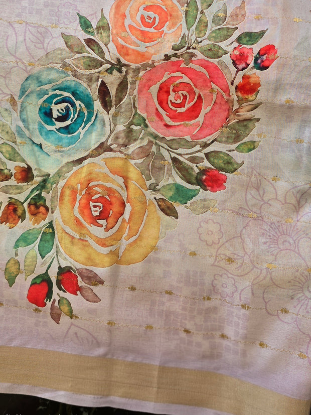 Lilac Soft Organza Saree With Matching Blouse