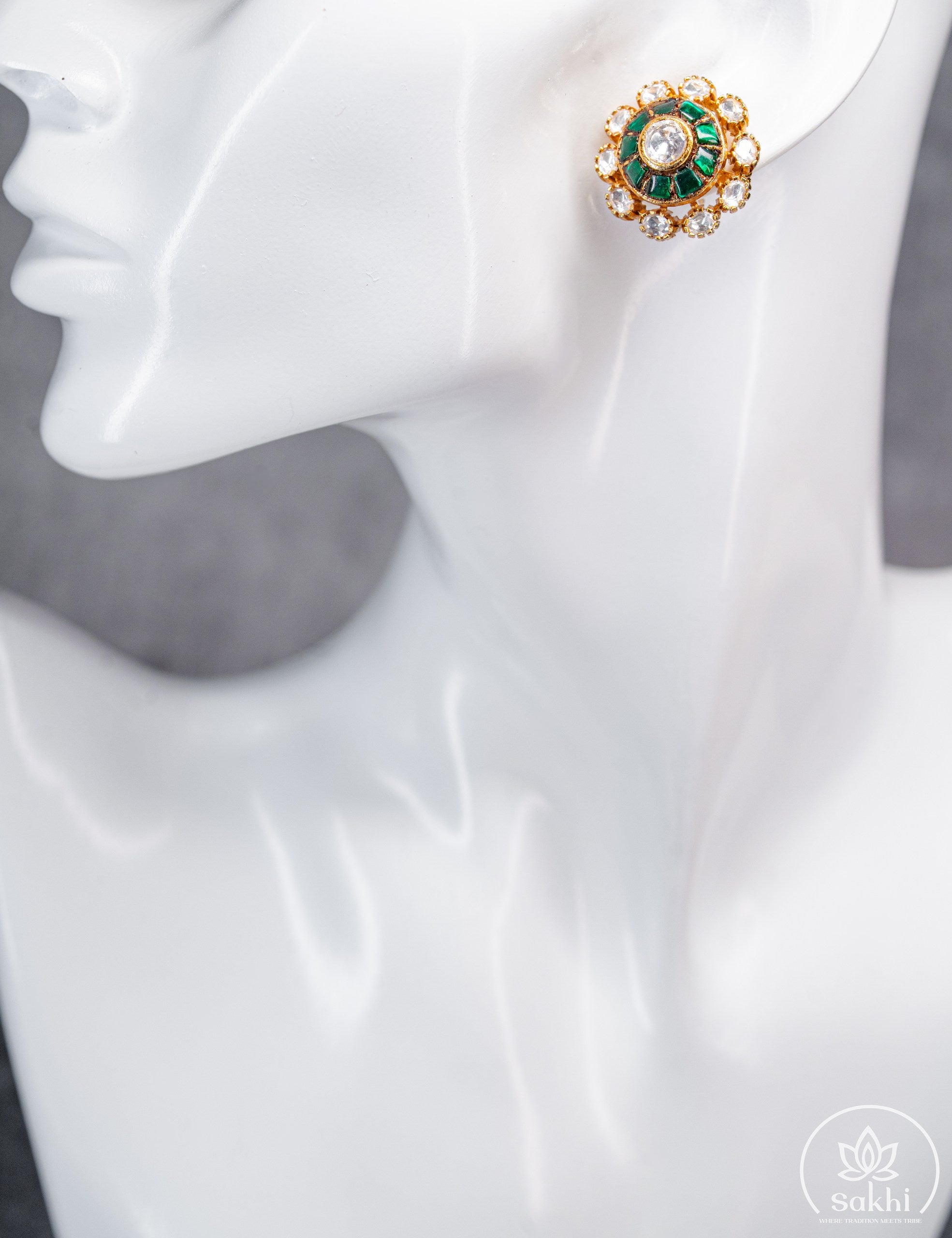 Rajdarbar Jadau Studs (Green)