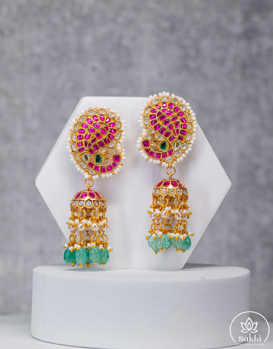 Royal Mango Jhumka Jadau Earrings