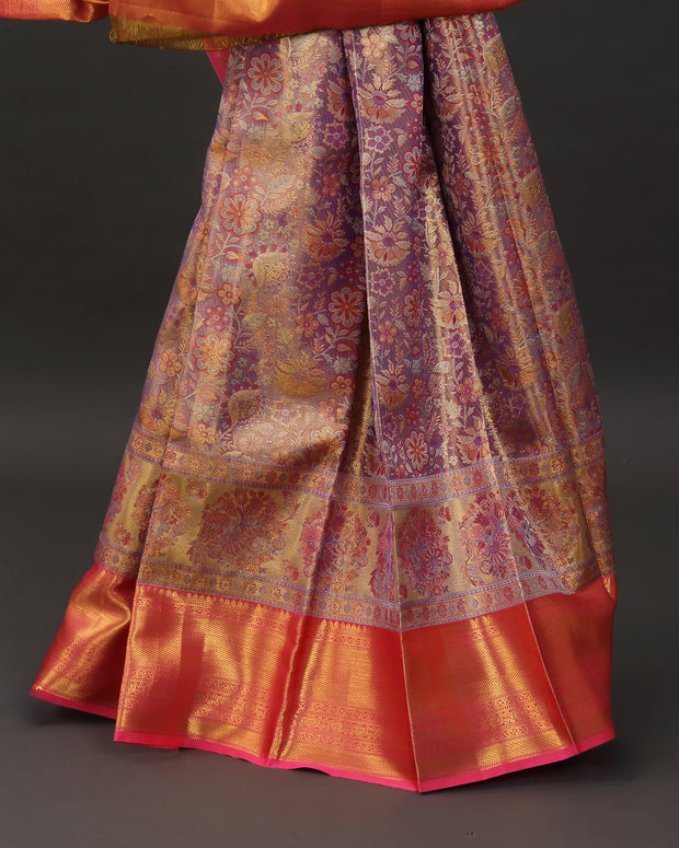 Violet and Pink Meenakari Kanchipuram Silk Saree