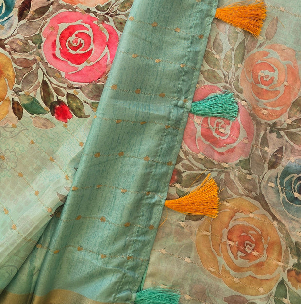 Green Soft Organza Saree With Matching Blouse