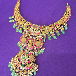 Detachable Antique Gold Lakshmi Temple Necklace Set