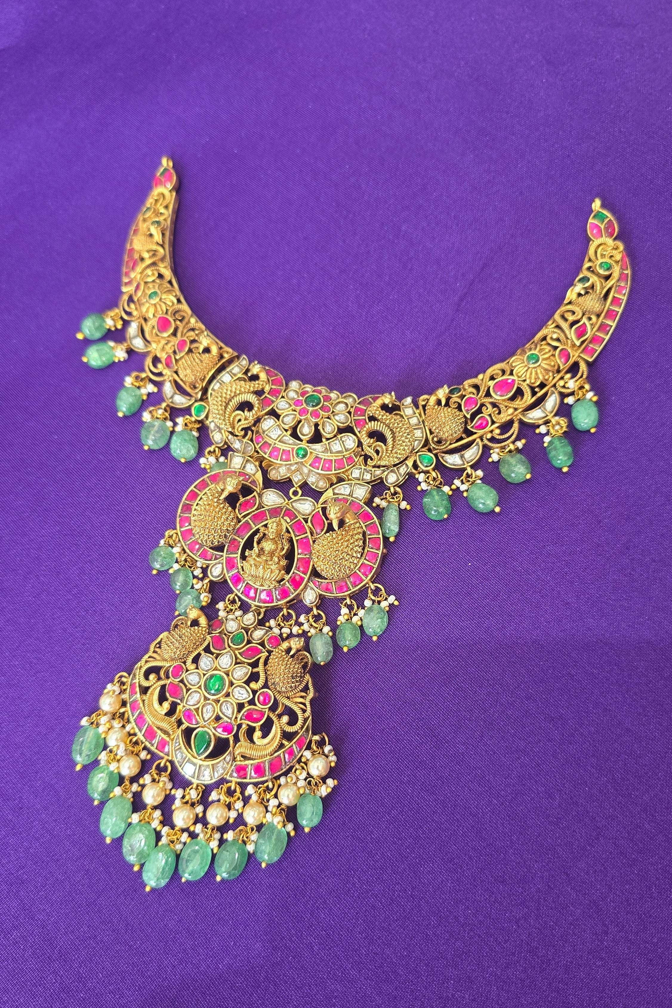Detachable Antique Gold Lakshmi Temple Necklace Set