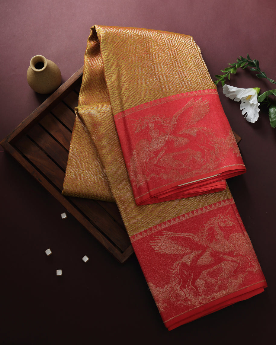 Gold and Pink Kanchipuram Silk Saree