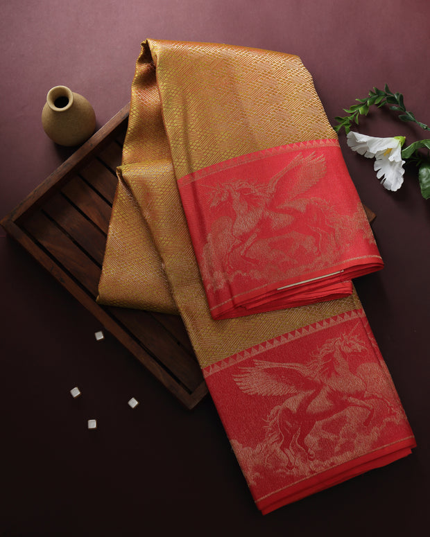 Gold and Pink Kanchipuram Silk Saree