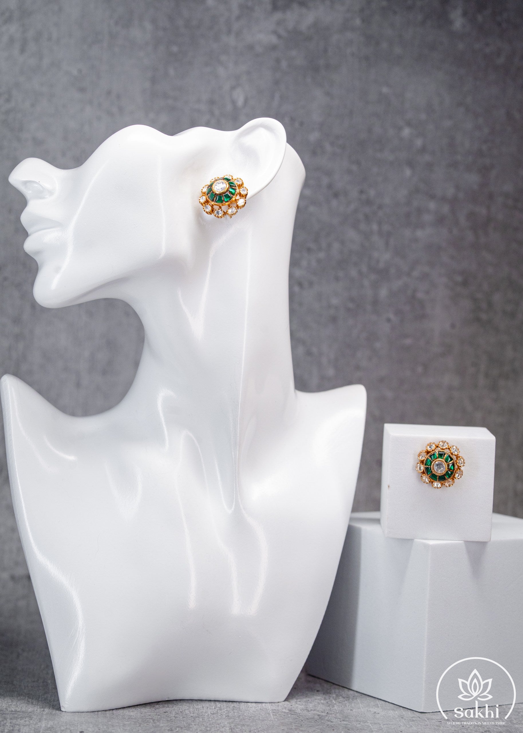 Rajdarbar Jadau Studs (Green)