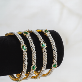 Emerald Diamond Bangles in Gold Finish (Set of 4)