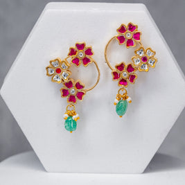 Floral Jadau Kundan Earrings (Pink and White)