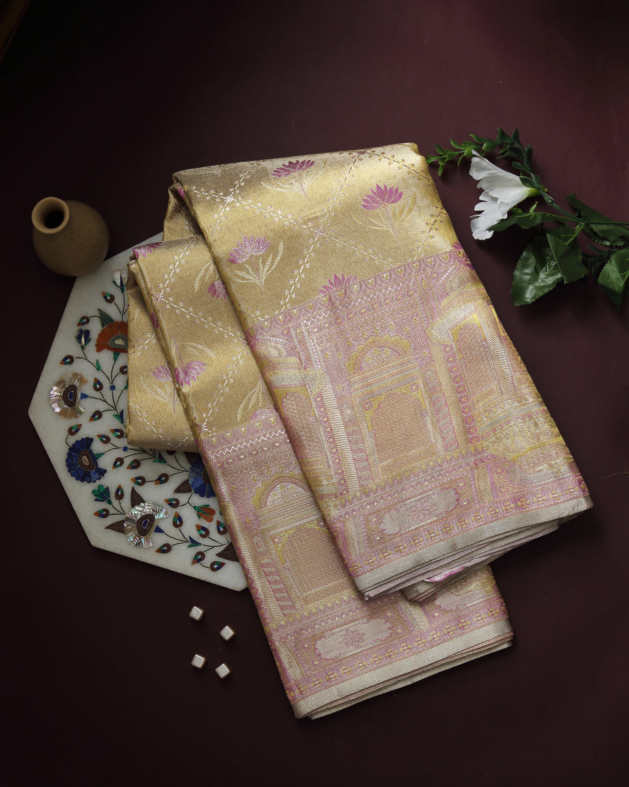 Regal Gold and Lilac Kanchipuram Silk Saree
