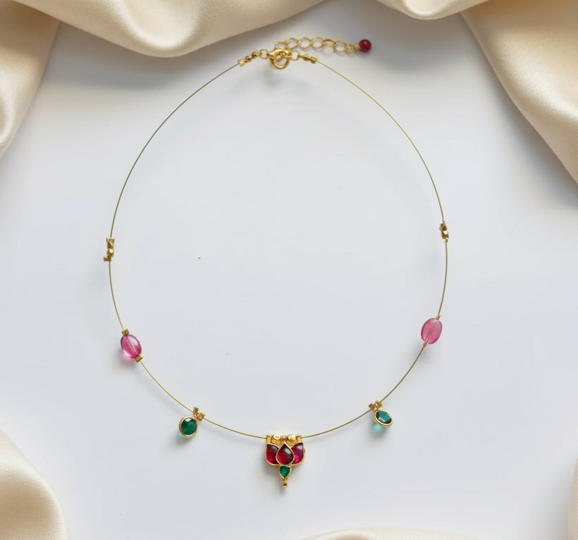 Lotus Pendant With Drops Invisible Necklace