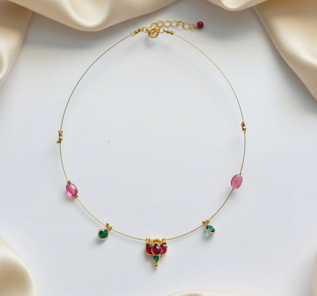 Lotus Pendant With Drops Invisible Necklace