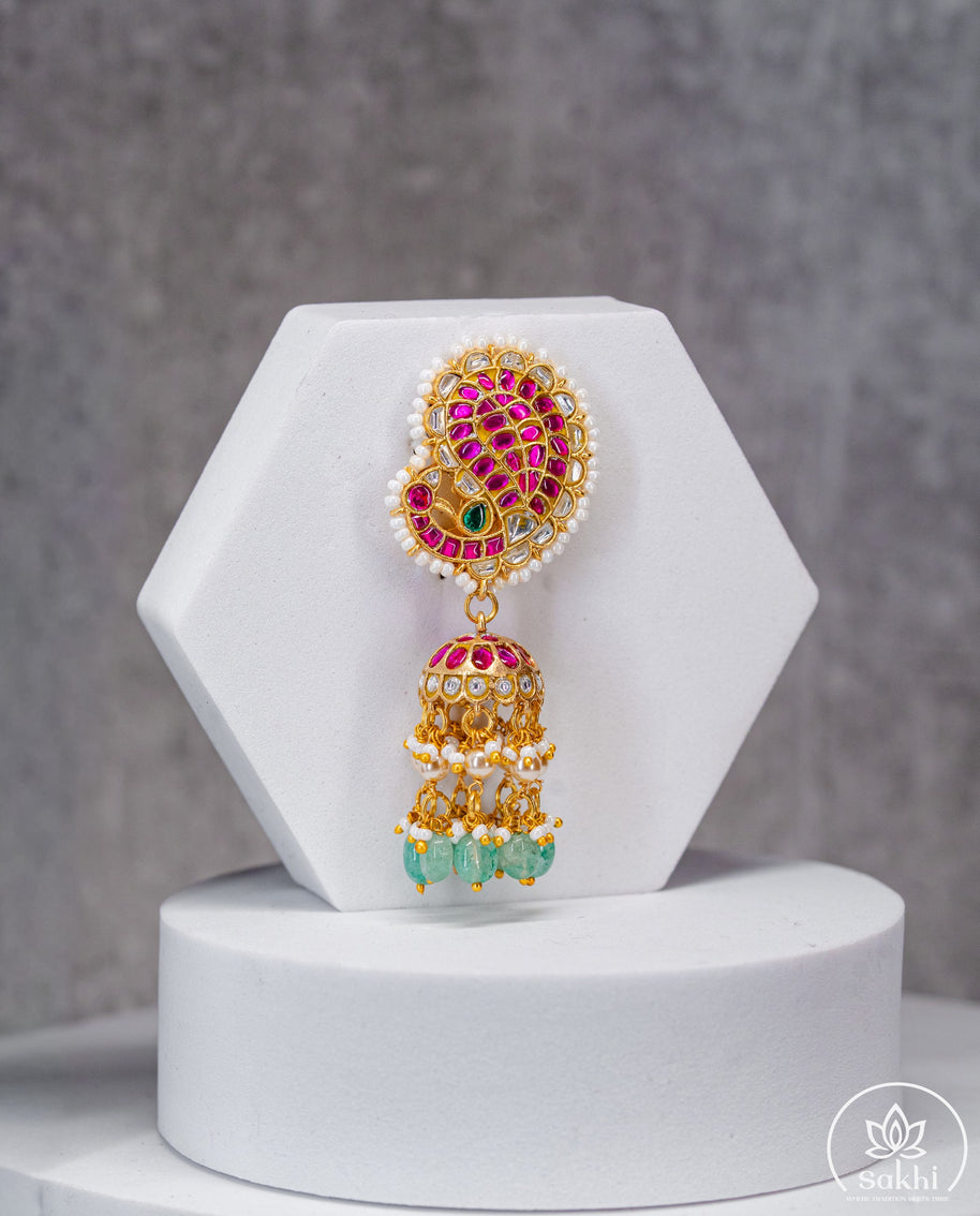 Royal Mango Jhumka Jadau Earrings