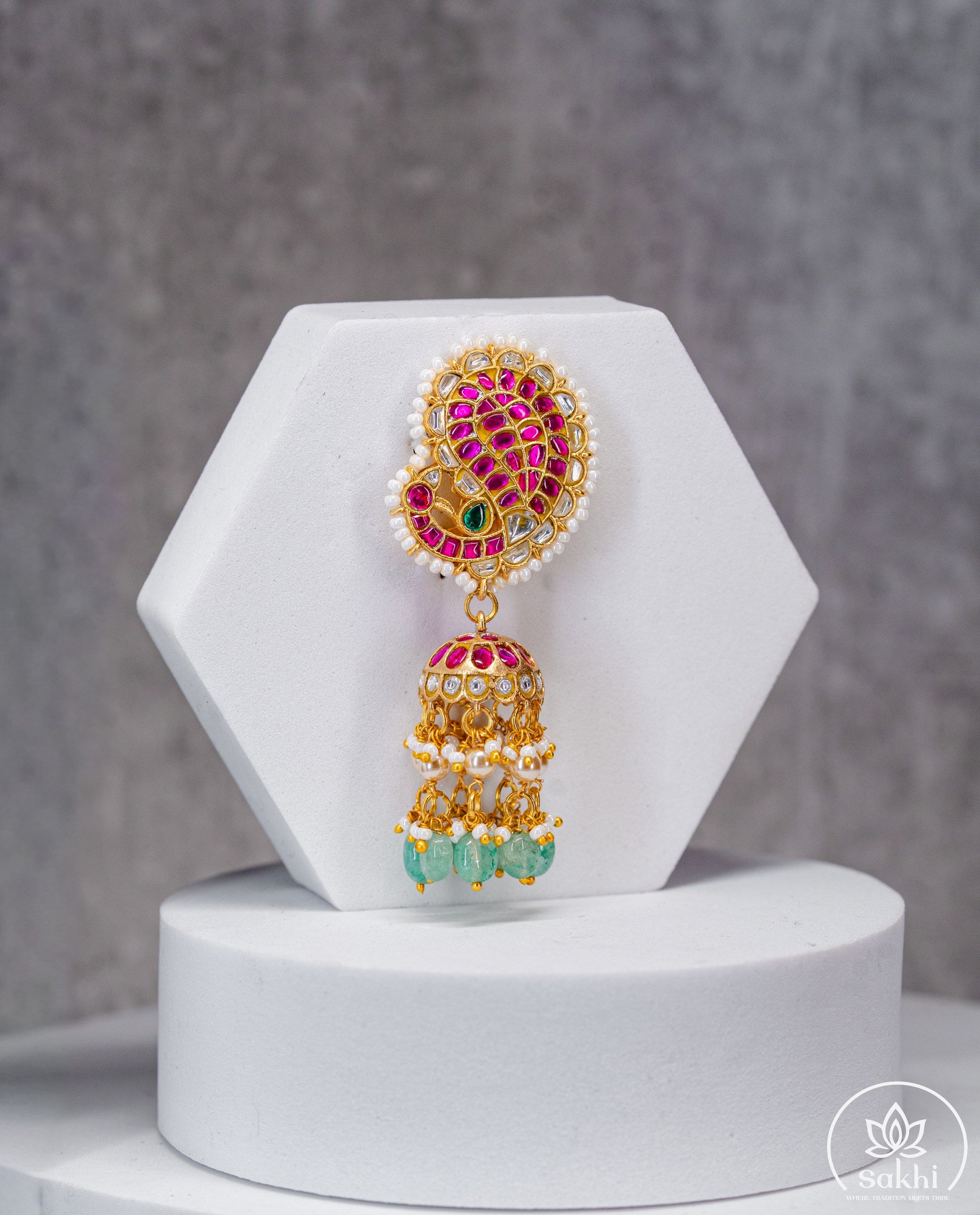 Royal Mango Jhumka Jadau Earrings