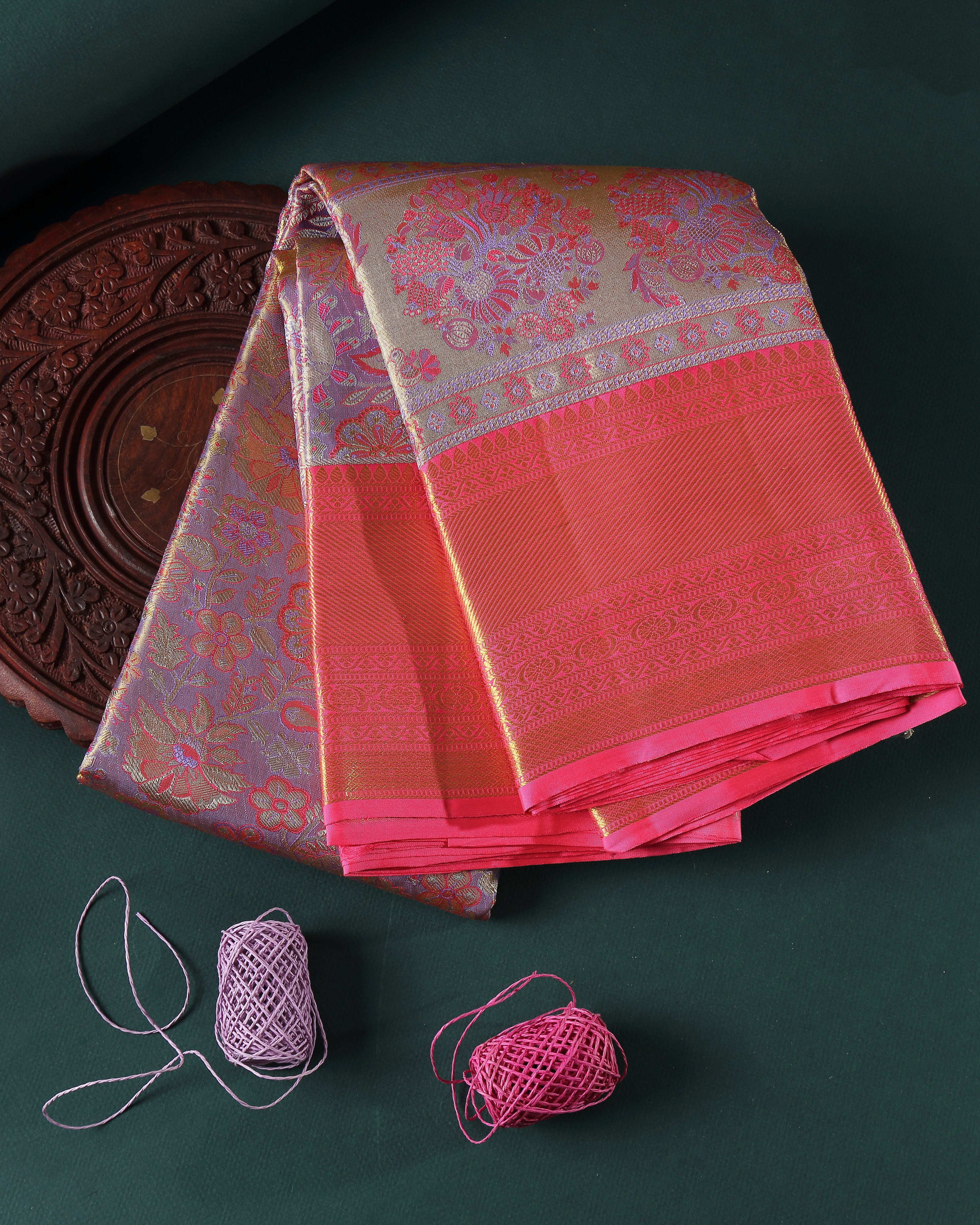 Violet and Pink Meenakari Kanchipuram Silk Saree