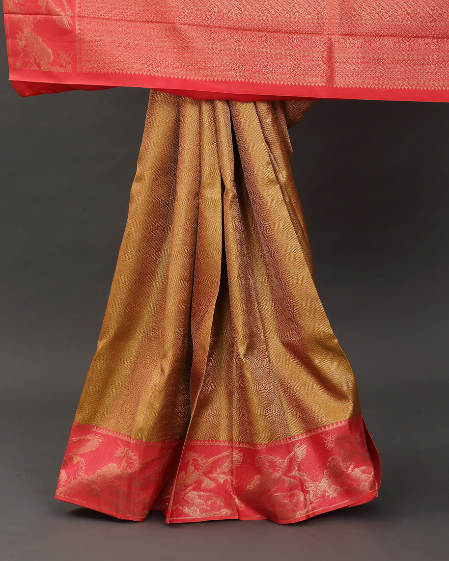 Gold and Pink Kanchipuram Silk Saree