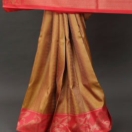Gold and Pink Kanchipuram Silk Saree