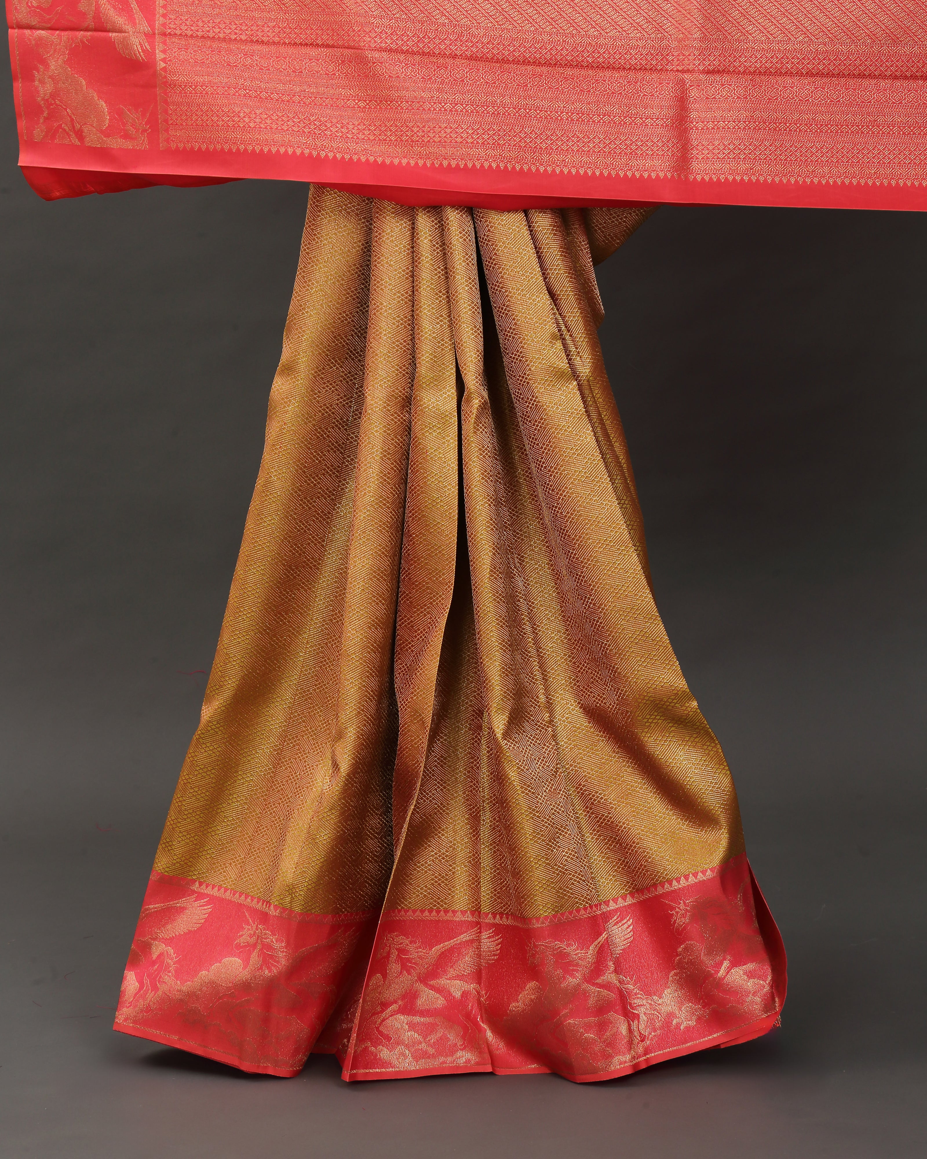 Gold and Pink Kanchipuram Silk Saree