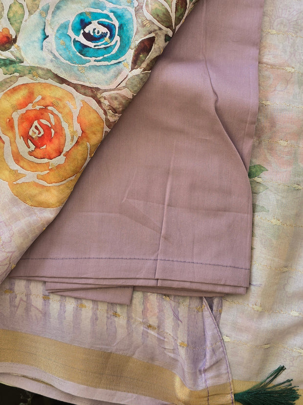 Lilac Soft Organza Saree With Matching Blouse