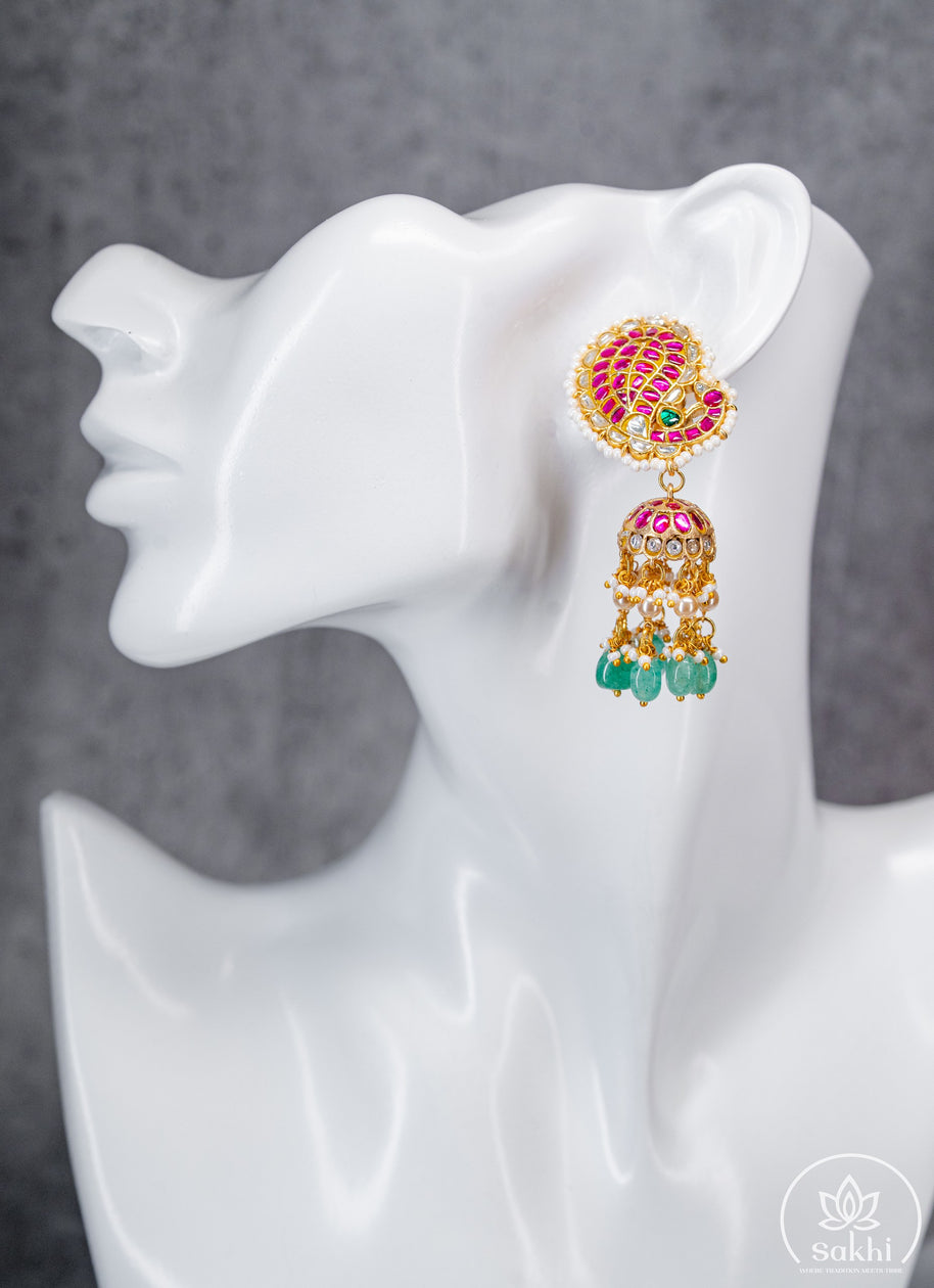 Royal Mango Jhumka Jadau Earrings