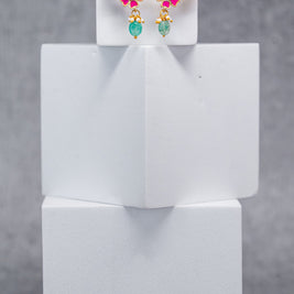 Floral Jadau Kundan Drop Earrings (Pink)