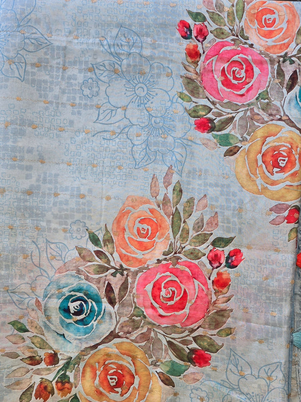 Sky Blue Soft Organza Saree With Matching Blouse