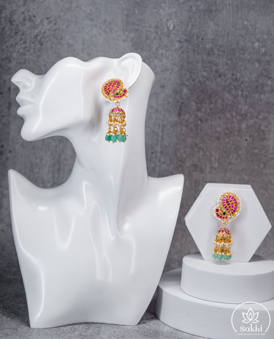 Royal Mango Jhumka Jadau Earrings
